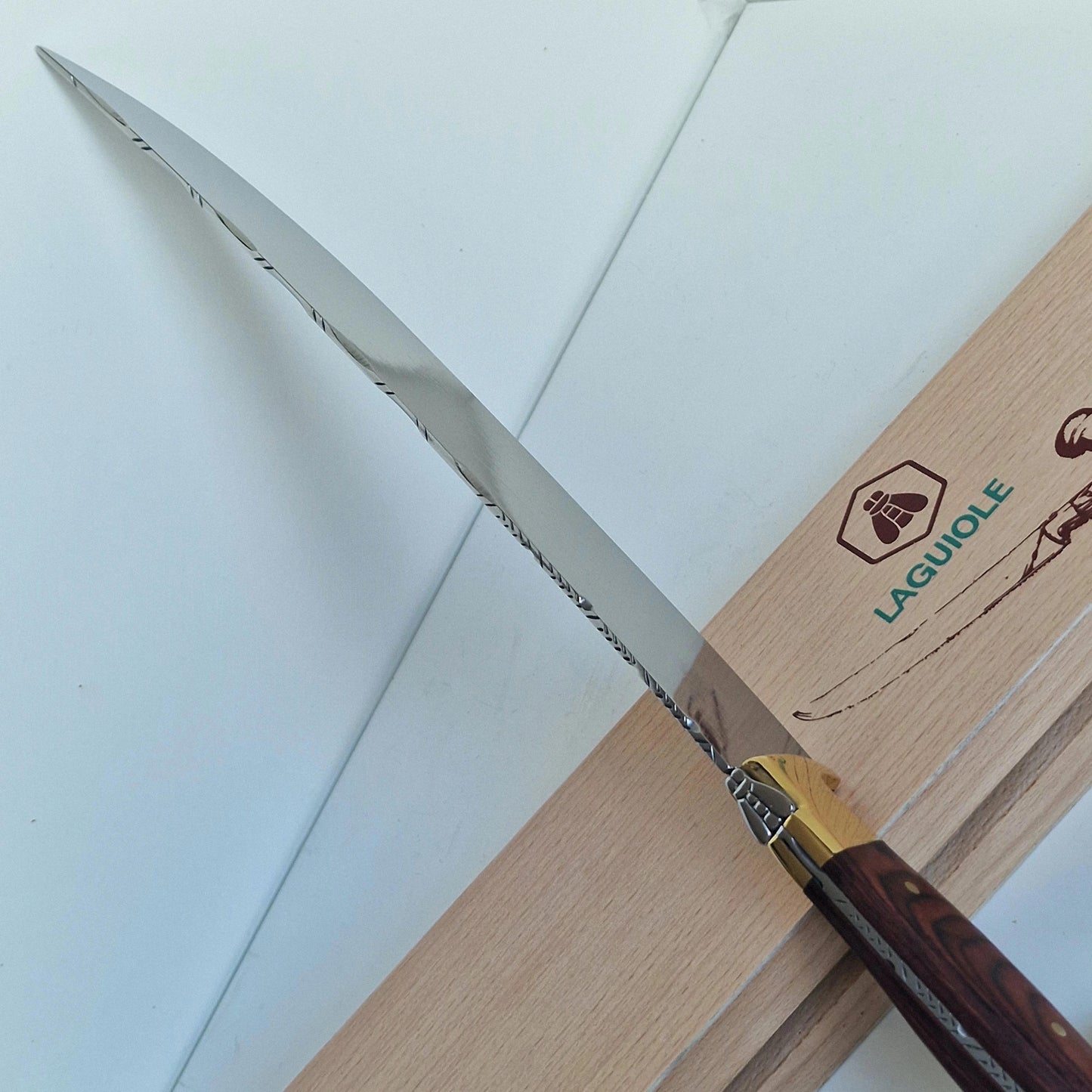 Vintage Laguiole Champagne Sabre with Wooden Box, Signed, Retired, sabrage sabreren bottle opener party luxury