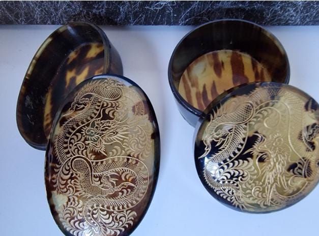 dressing table set toilet set antique Hong Kong China Art Nouveau vintage vanity set ca 1920-1930 FAUX tortoi shell celluloid between Art Deco Nouveau