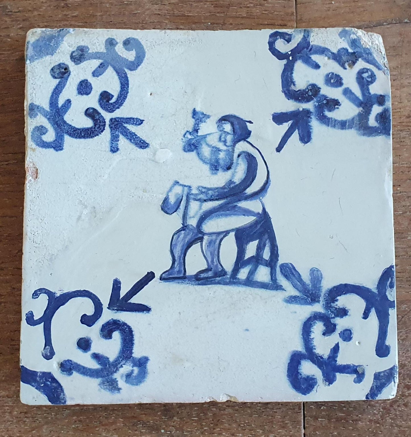 4 x Dutch Delft Blue Tiletableau, Crafts People, 17th century, antique collectable and backsplash fireplace kitchen tiles Set of 4
