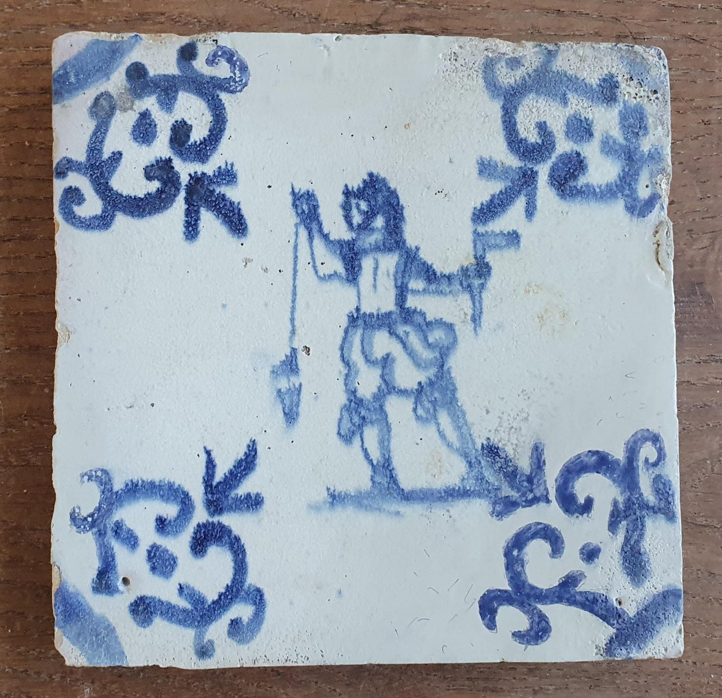 4 x Dutch Delft Blue Tiletableau, Crafts People, 17th century, antique collectable and backsplash fireplace kitchen tiles Set of 4