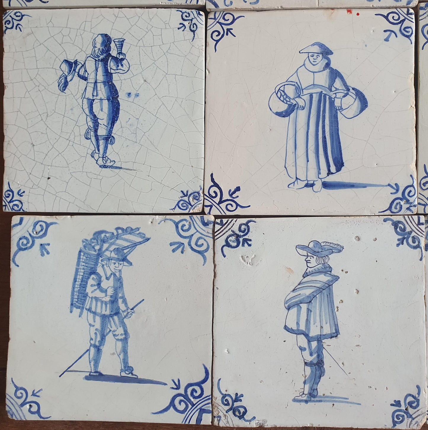 20 xDutch Delft Blue Tiletableau, Crafts People, 17th century, antique collectable and backsplash fireplace kitchen tiles Set of 20