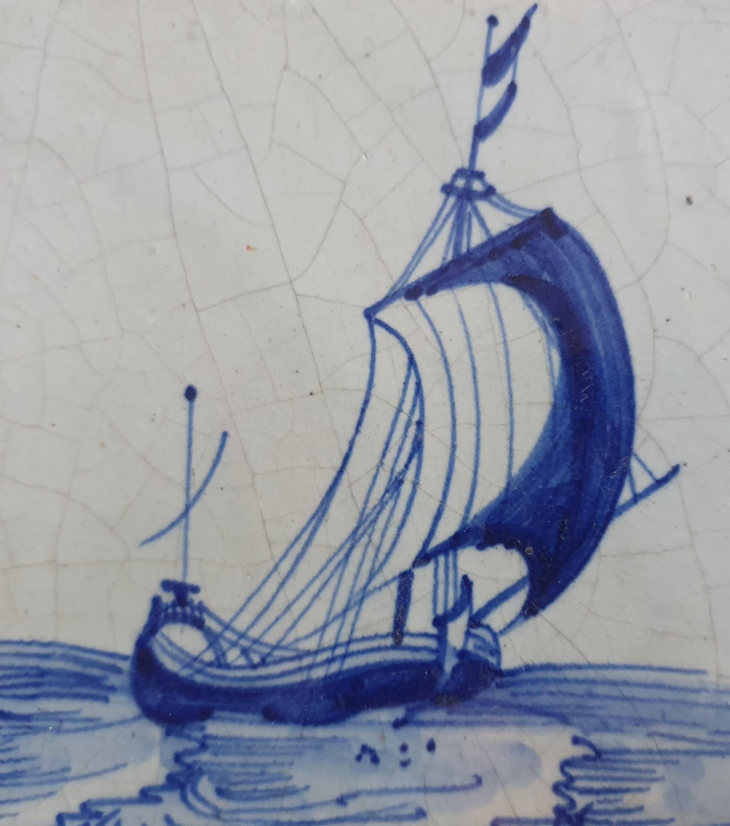 Dutch Delft Blue Tile, Sailing ship,shiptile 17th century, antique collectable and backsplash fireplace kitchen tile