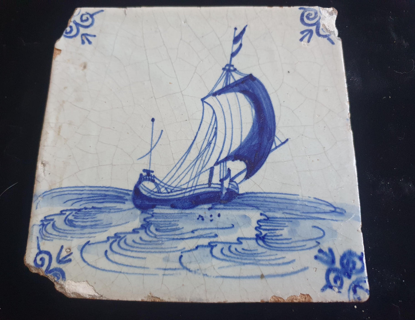 Dutch Delft Blue Tile, Sailing ship,shiptile 17th century, antique collectable and backsplash fireplace kitchen tile