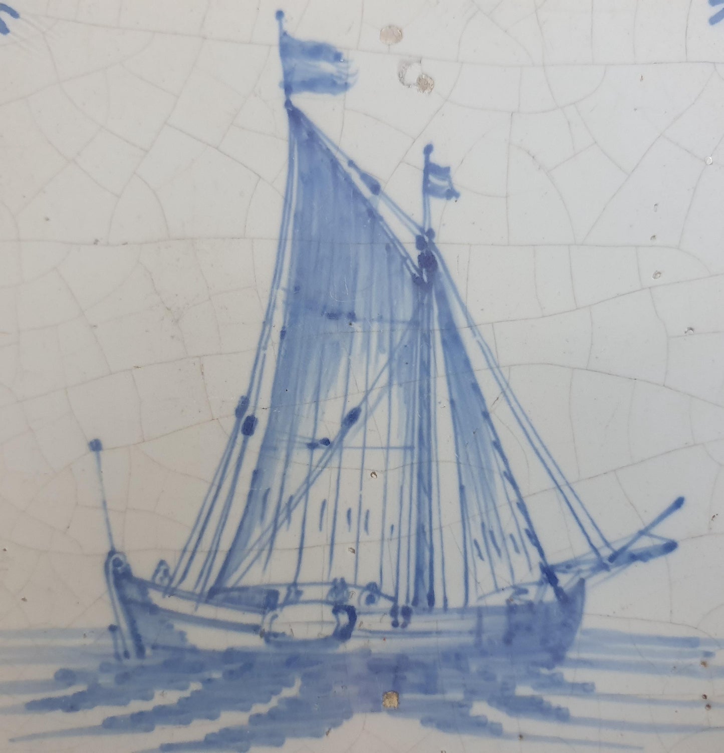Dutch Delft Blue Tile, Sailing ship, shiptile 17th century, antique collectable and backsplash fireplace kitchen tile