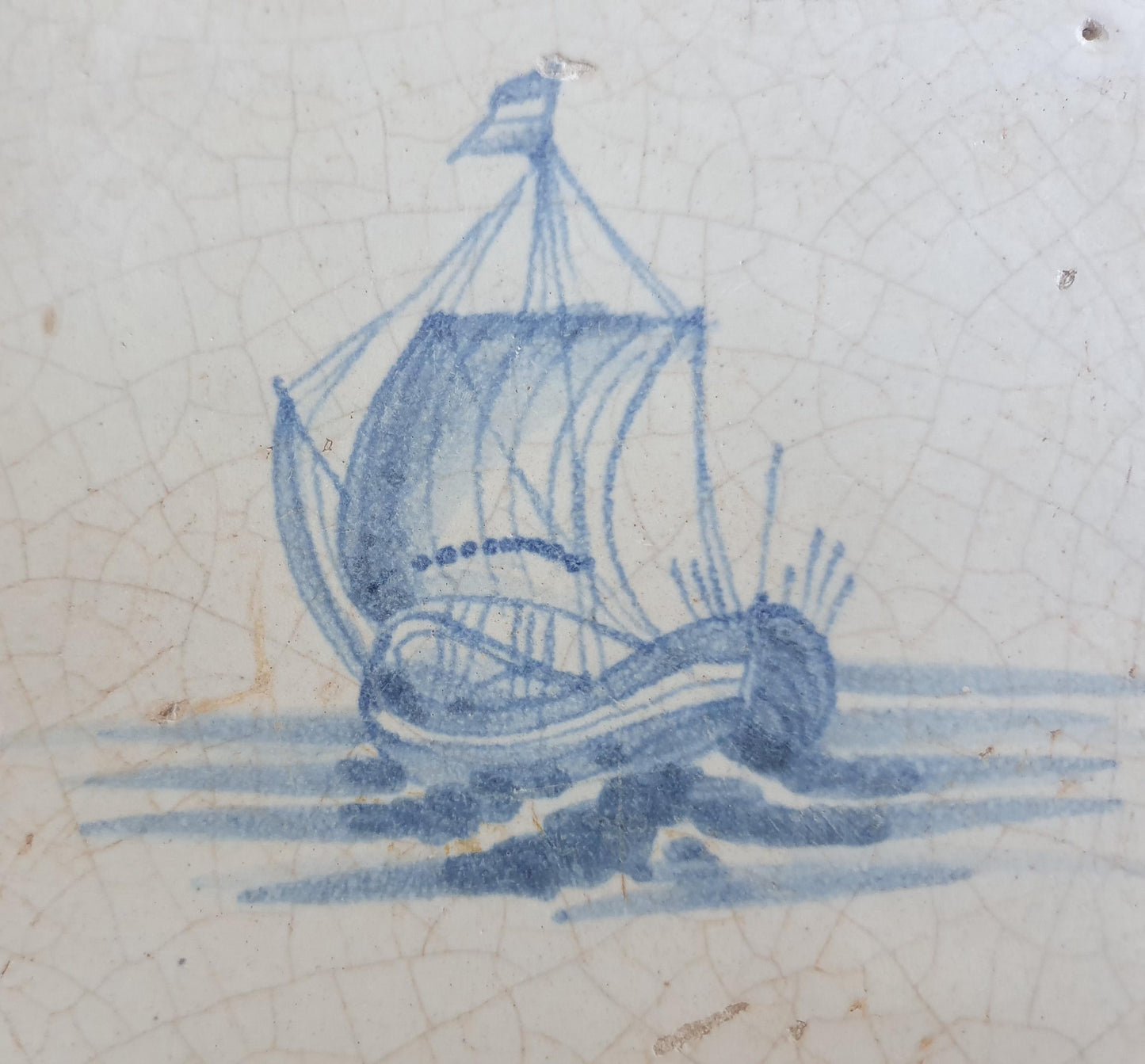 Dutch Delft Blue Tile, Sailing ship, 17th century, antique collectable and backsplash fireplace kitchen tile