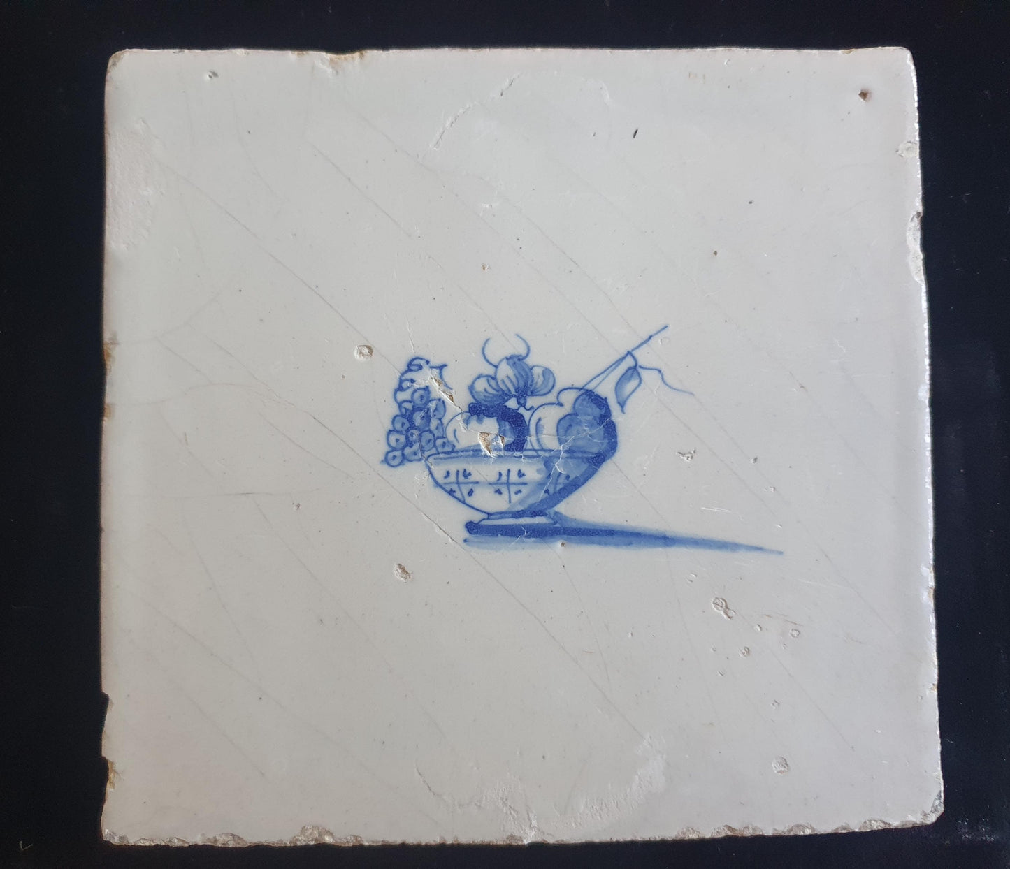 Dutch Delft Blue Tile, Fruir bowl, planttile 17th century, antique collectable and backsplash fireplace kitchen tiles