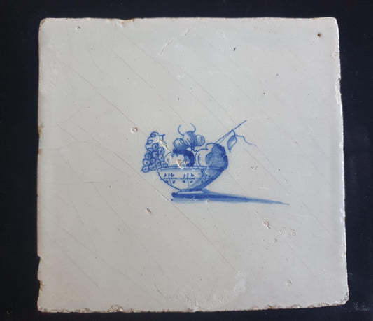 Dutch Delft Blue Tile, Fruir bowl, planttile 17th century, antique collectable and backsplash fireplace kitchen tiles