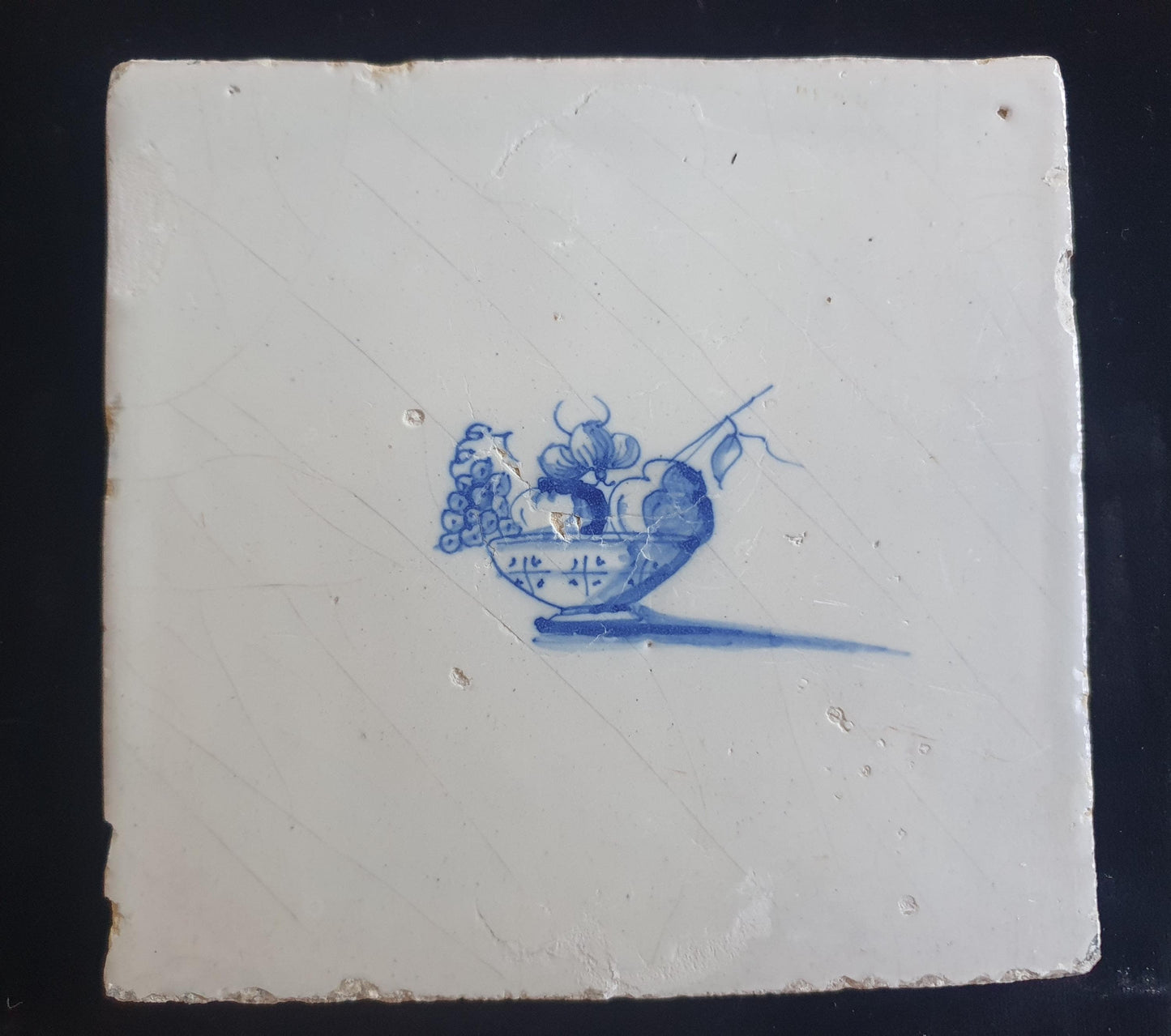 Dutch Delft Blue Tile, Fruir bowl, planttile 17th century, antique collectable and backsplash fireplace kitchen tiles