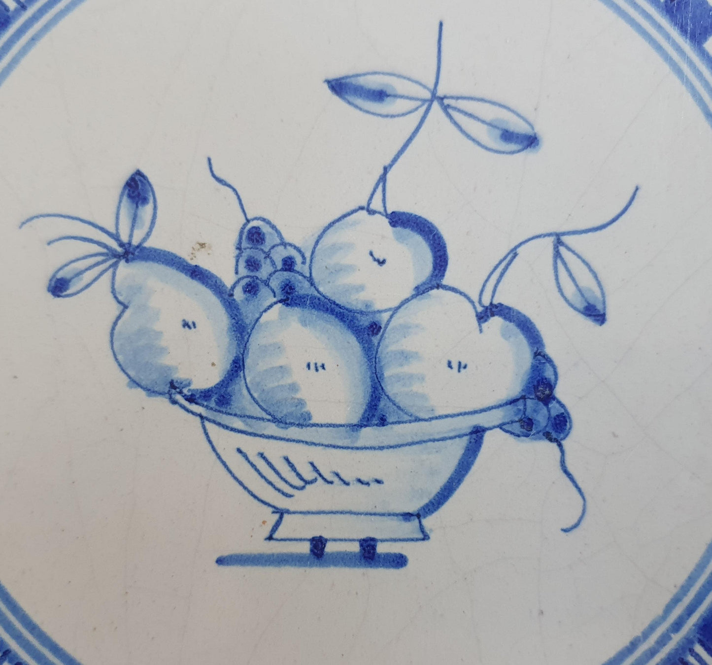 Dutch Delft Blue Tile, Fruit bowl, 19th century, antique collectable and backsplash fireplace kitchen tiles