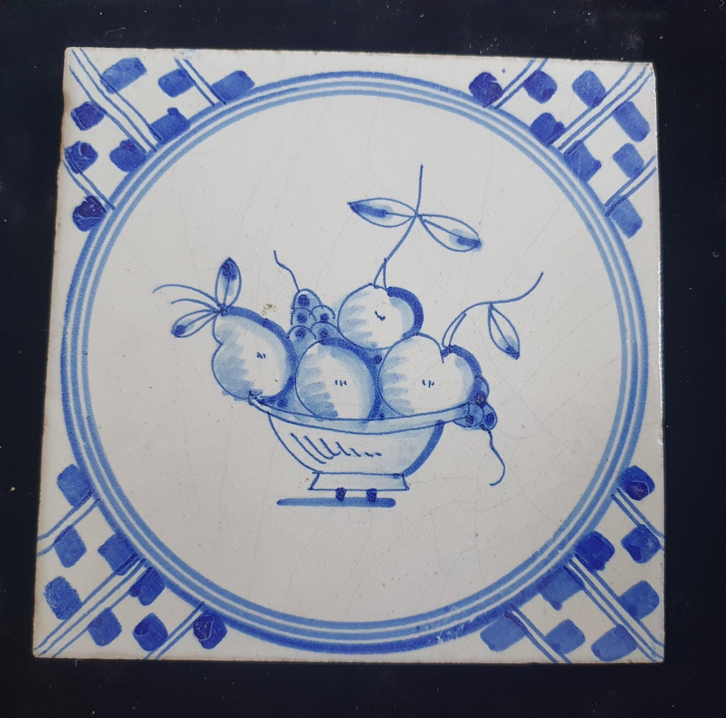 Dutch Delft Blue Tile, Fruit bowl, 19th century, antique collectable and backsplash fireplace kitchen tiles