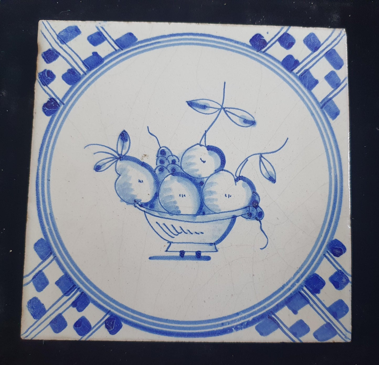 Dutch Delft Blue Tile, Fruit bowl, 19th century, antique collectable and backsplash fireplace kitchen tiles