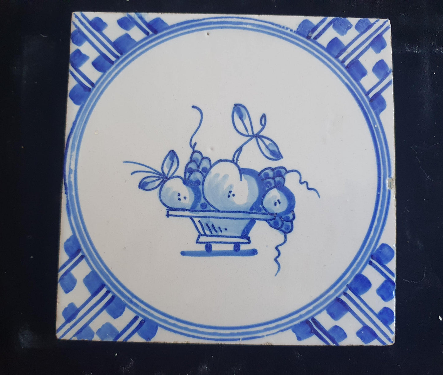 Dutch Delft Blue Tile, Fruit bowl, 19th century, antique collectable and backsplash fireplace kitchen tiles
