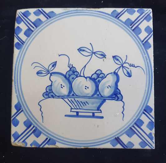 Dutch Delft Blue Tile, Fruit bowl, 19th century, antique collectable and backsplash fireplace kitchen tiles