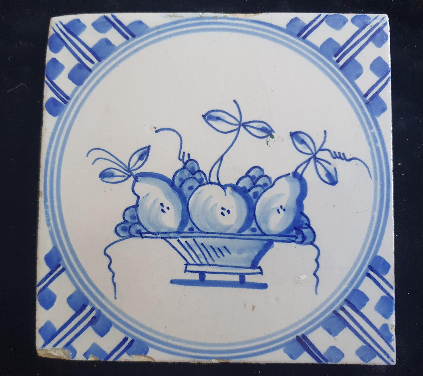 Dutch Delft Blue Tile, Fruit bowl, 19th century, antique collectable and backsplash fireplace kitchen tiles