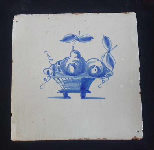 Dutch Delft Blue Tile, Fruit bowl, 17th century, antique collectable and backsplash fireplace kitchen tiles