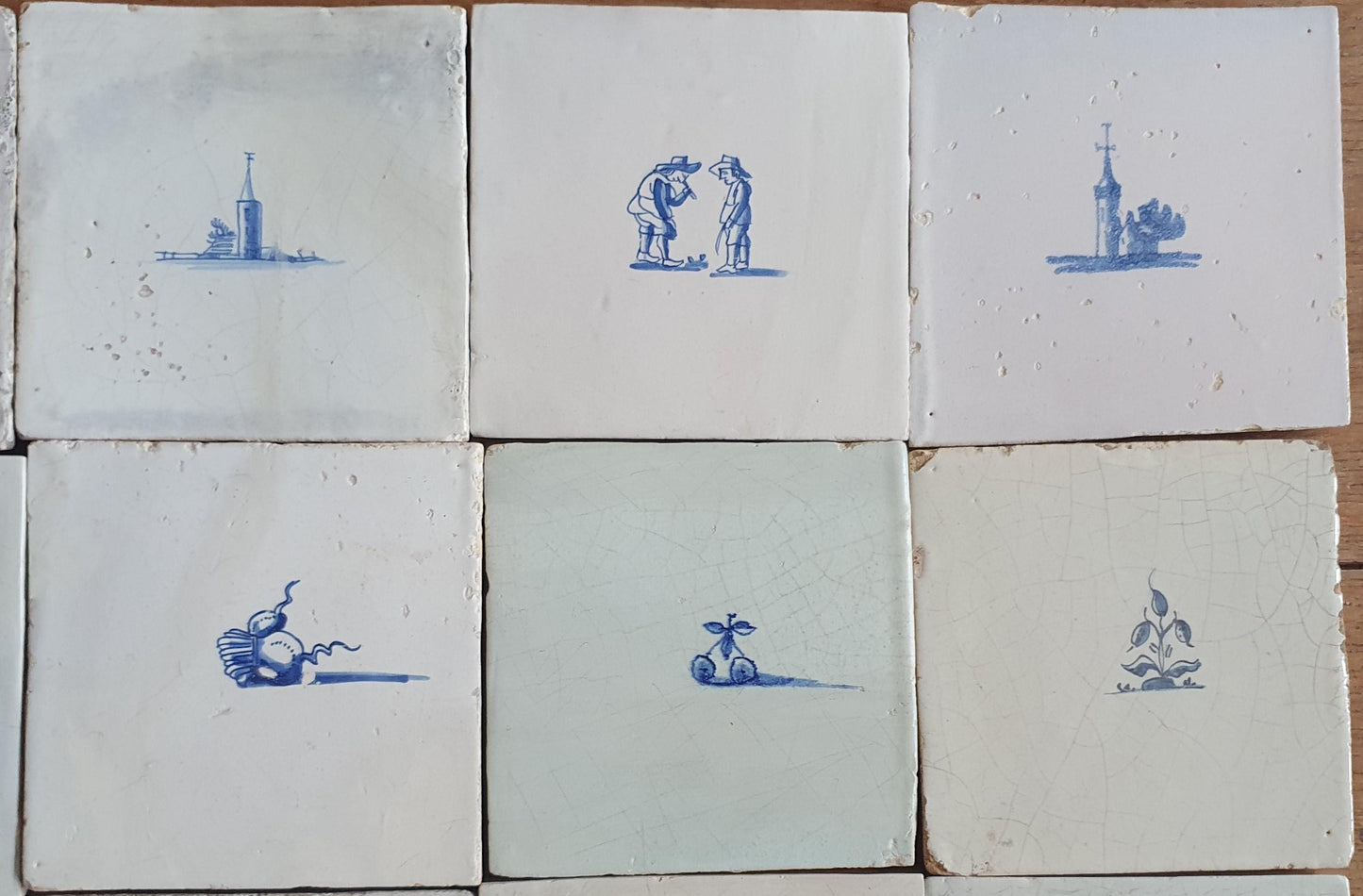 16 x Antique Delft tiles, tilepanel 17th Century Dutch Wall Decor,