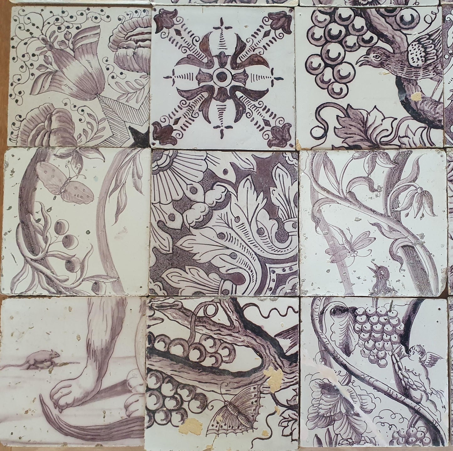 20 x Dutch Delft Mangaan Tiles, Mix, 19th century, tilepanel antique collectable and backsplash fireplace kitchen tiles