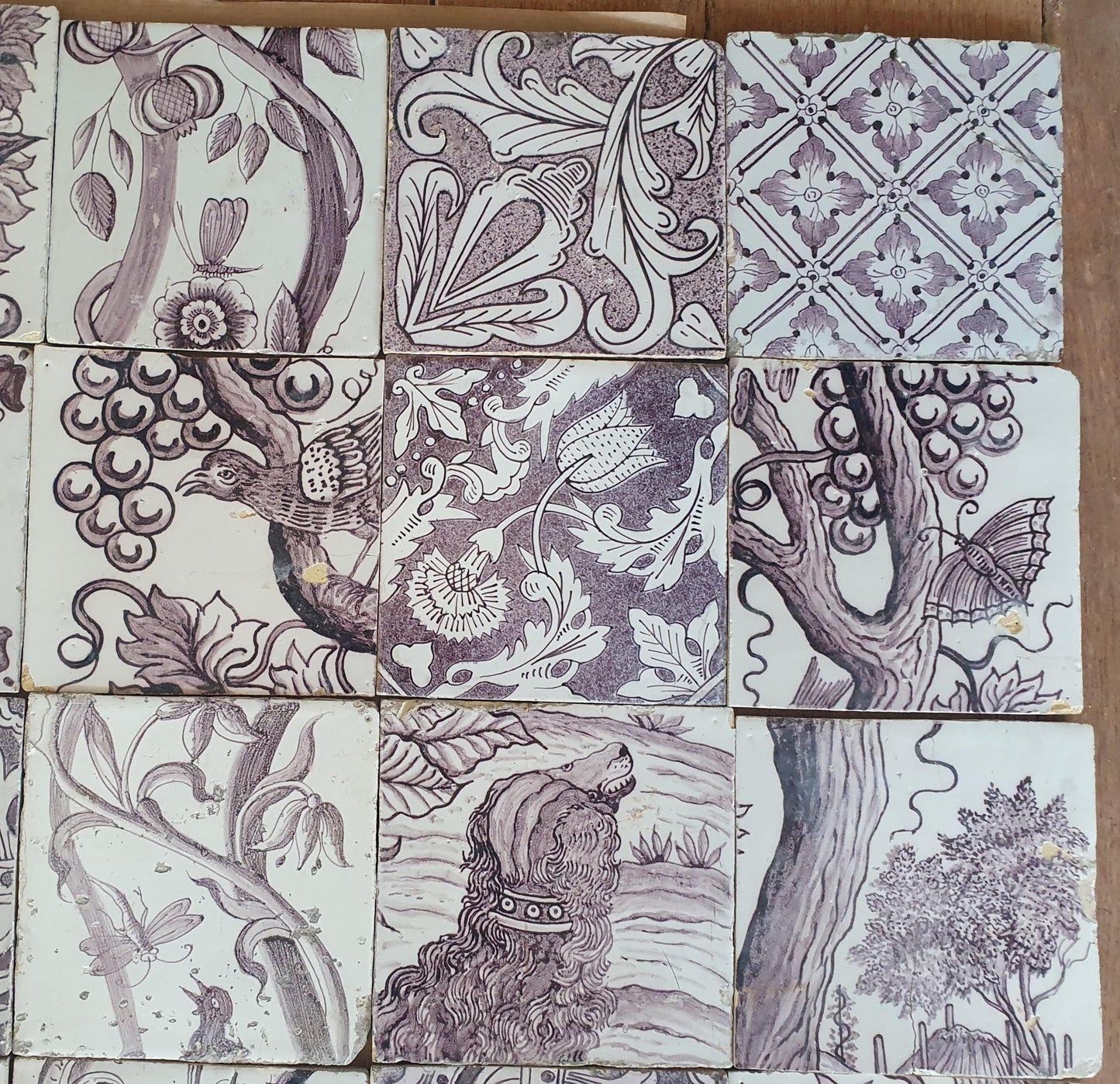 20 x Dutch Delft Mangaan Tiles, Mix, 19th century, tilepanel antique collectable and backsplash fireplace kitchen tiles