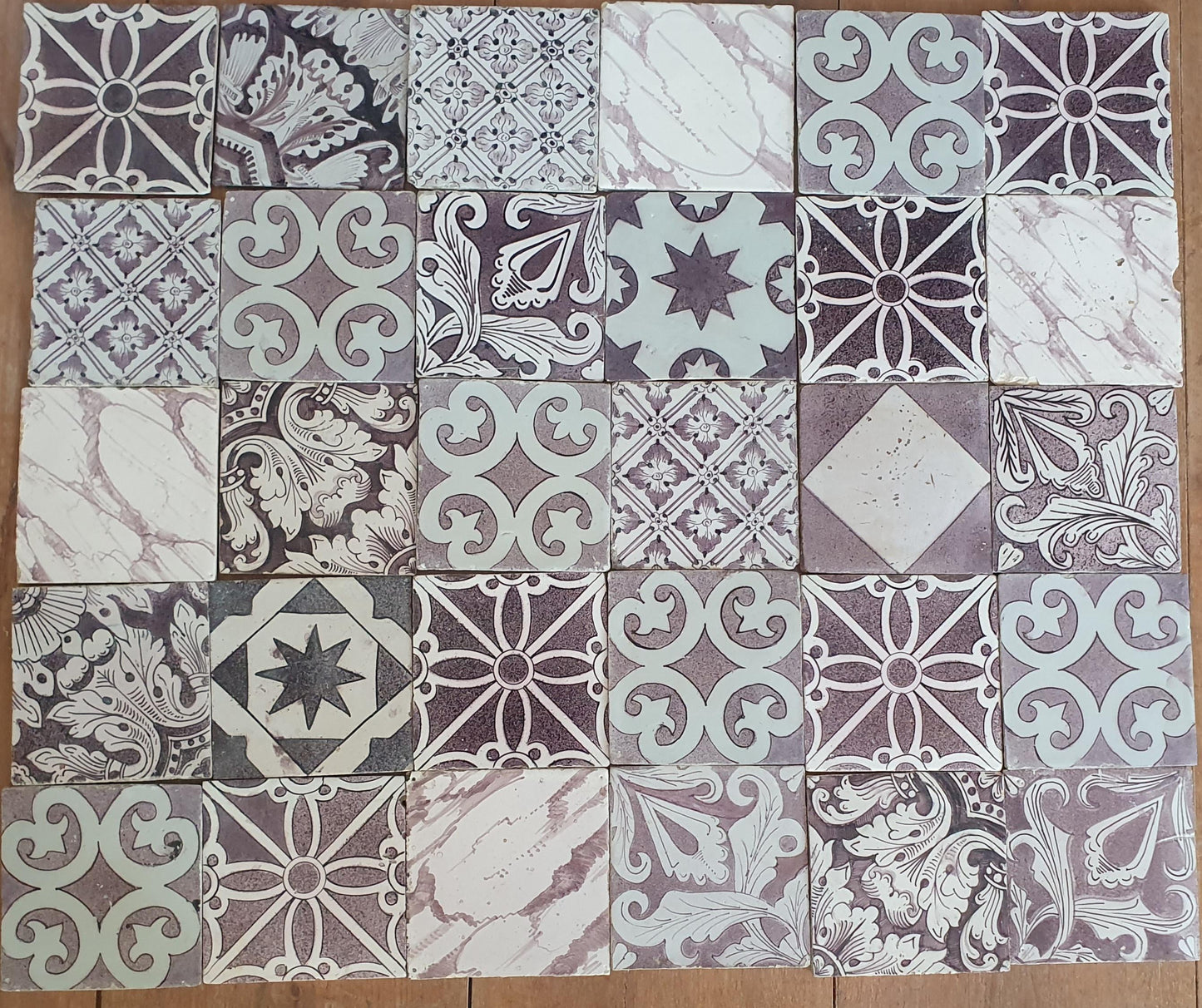 30 x Dutch Delft Mangaan Tiles, Mix, 19th century, tilepanel  antique collectable and backsplash fireplace kitchen tiles