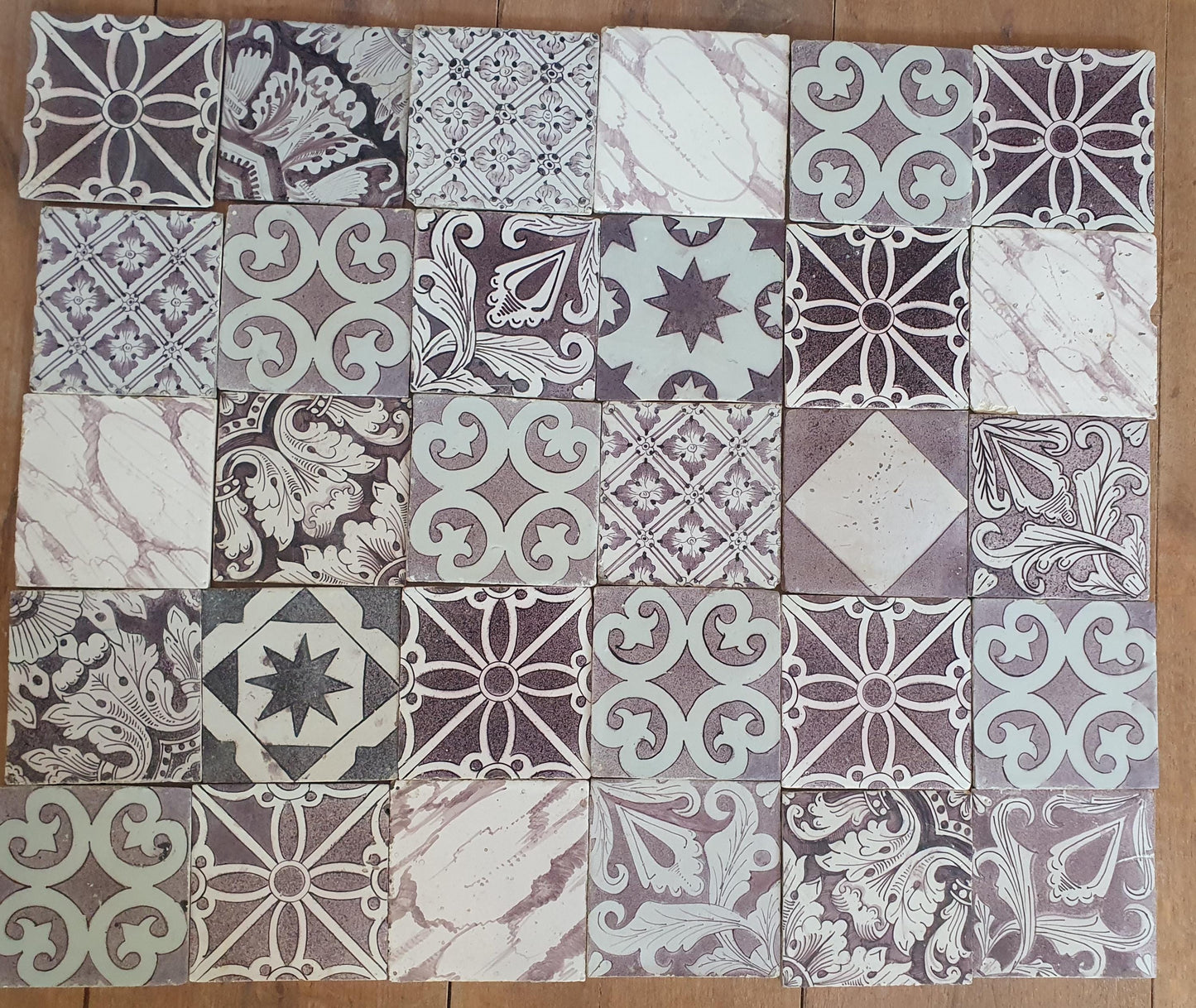 30 x Dutch Delft Mangaan Tiles, Mix, 19th century, tilepanel  antique collectable and backsplash fireplace kitchen tiles