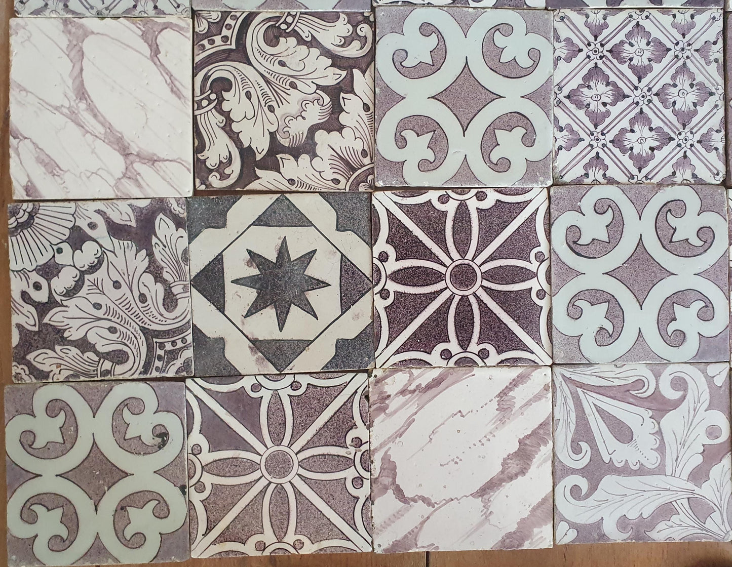 30 x Dutch Delft Mangaan Tiles, Mix, 19th century, tilepanel  antique collectable and backsplash fireplace kitchen tiles