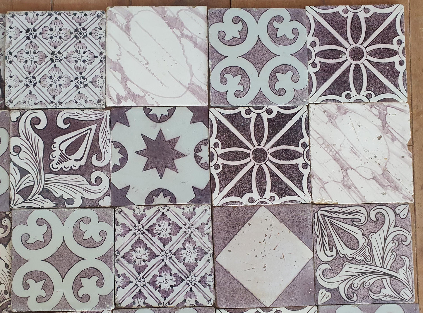 30 x Dutch Delft Mangaan Tiles, Mix, 19th century, tilepanel  antique collectable and backsplash fireplace kitchen tiles