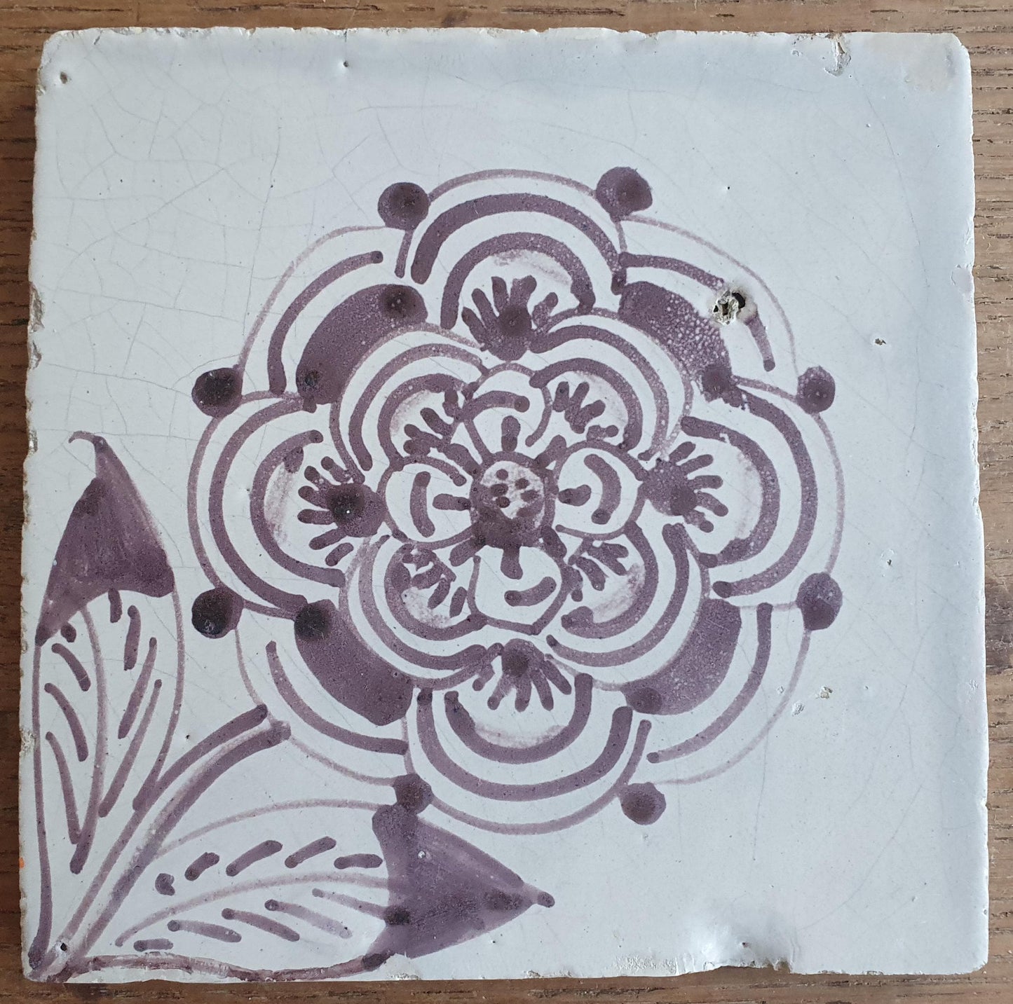 4 x Dutch Delft Mangaan Tiles, Flower, 18th century, antique collectable and backsplash fireplace kitchen tiles