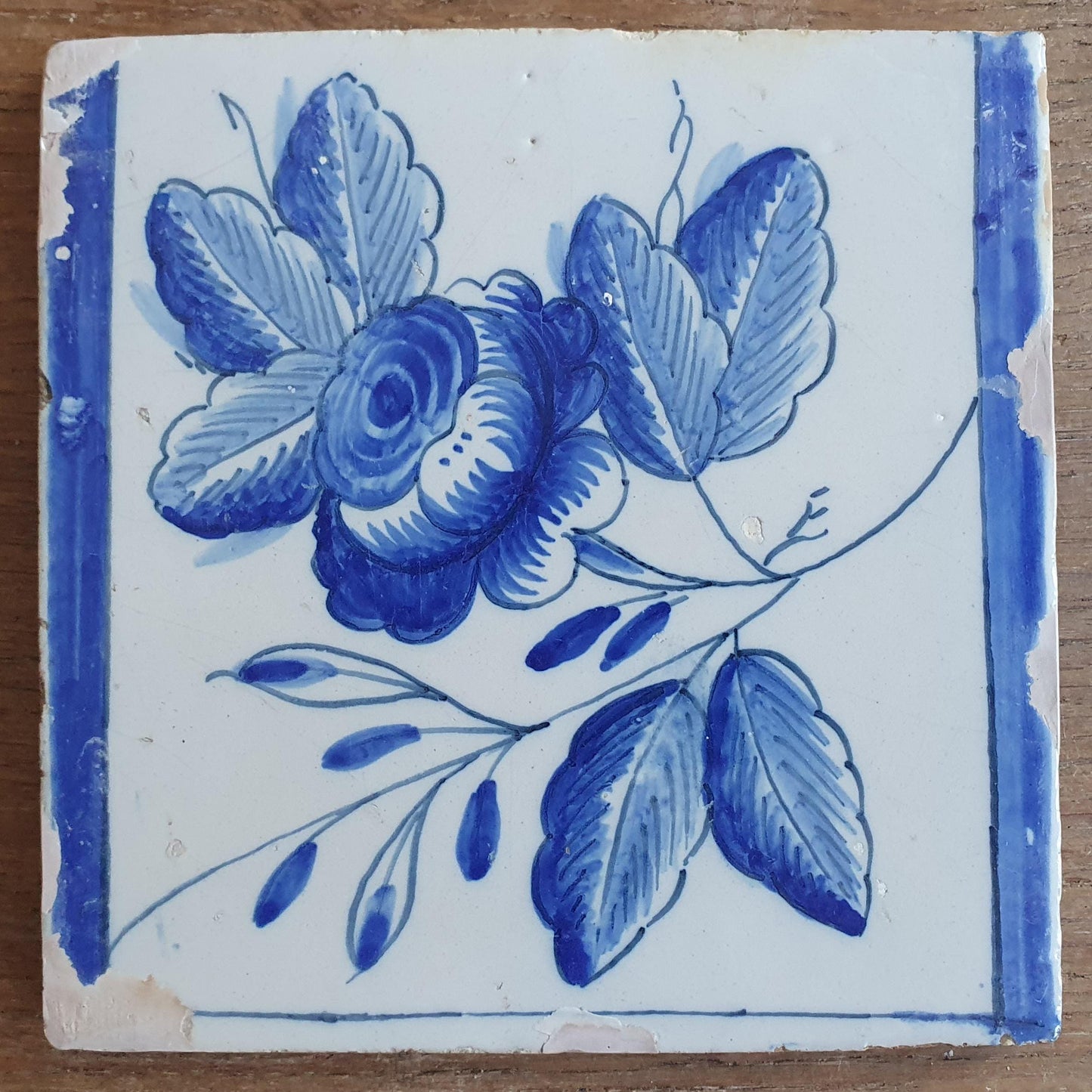 6 x Dutch Delft Blue Tiles, Flowers, 18th century, tilepanel antique collectable and backsplash fireplace kitchen tiles Set of 6