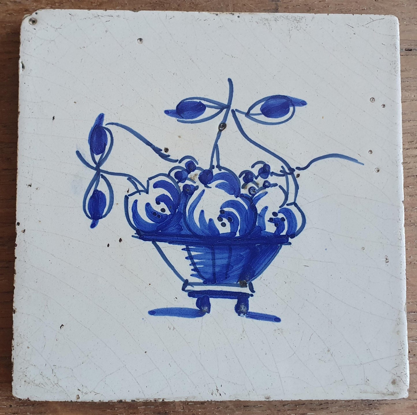 6 x Dutch Delft Blue Tiles, Fruit bowl, 18th century, tilepanel antique collectable and backsplash fireplace kitchen tiles Set of 6