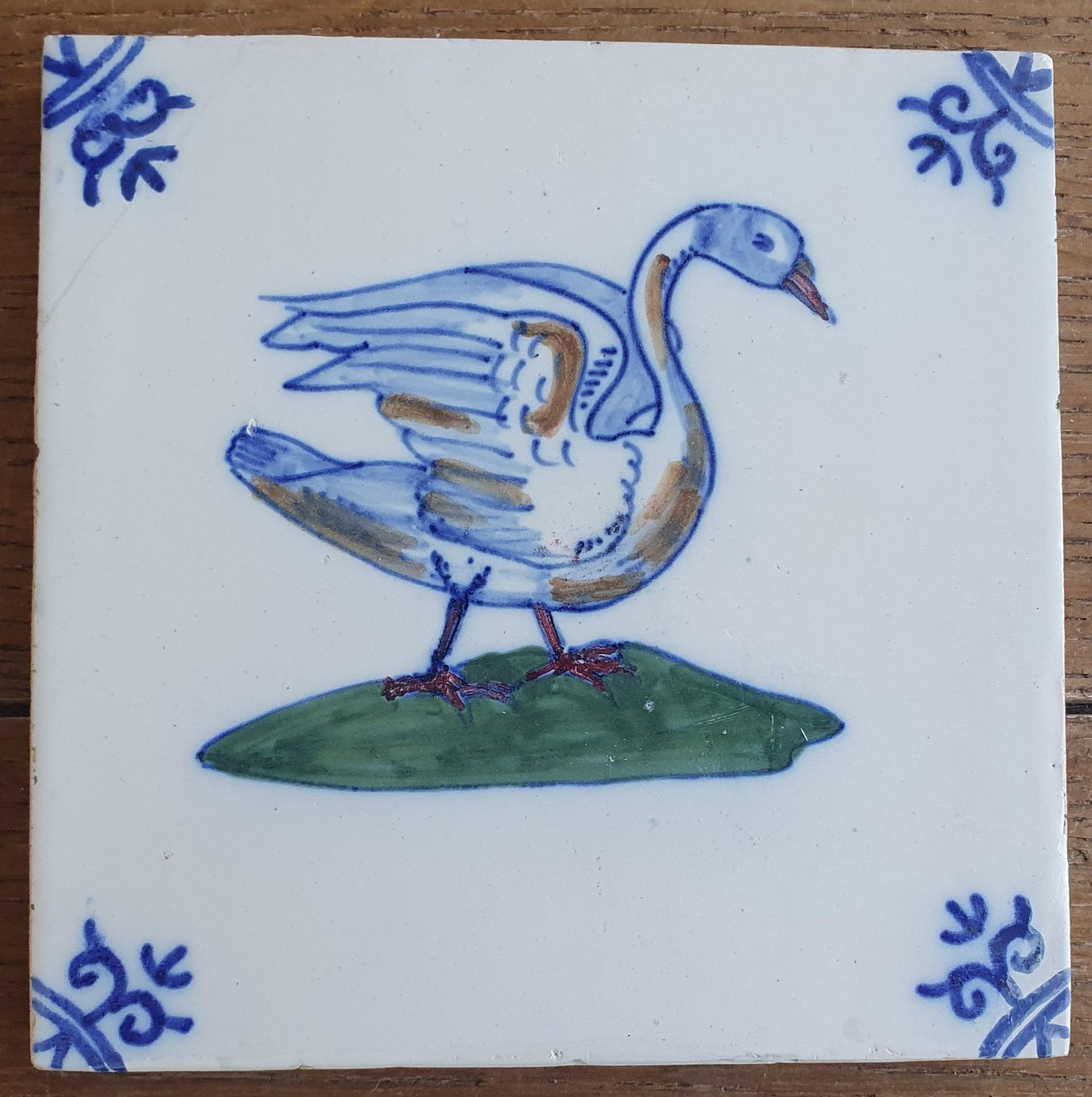 6 x Dutch Delft Blue Tilefield, Birds, 20th century, tilepanel antique collectable and backsplash fireplace kitchen tiles, Set of 6.