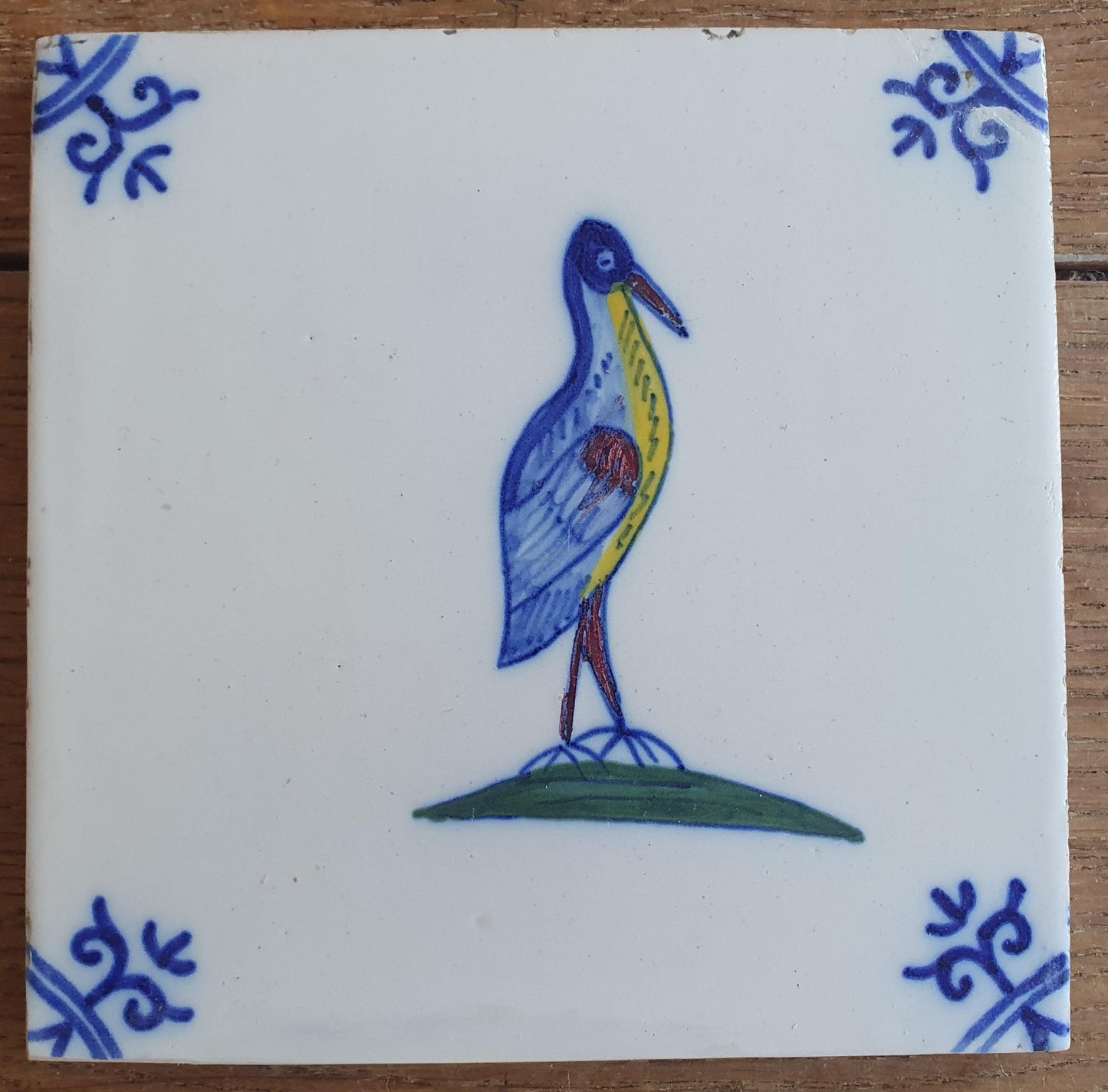 6 x Dutch Delft Blue Tilefield, Birds, 20th century, tilepanel antique collectable and backsplash fireplace kitchen tiles, Set of 6.
