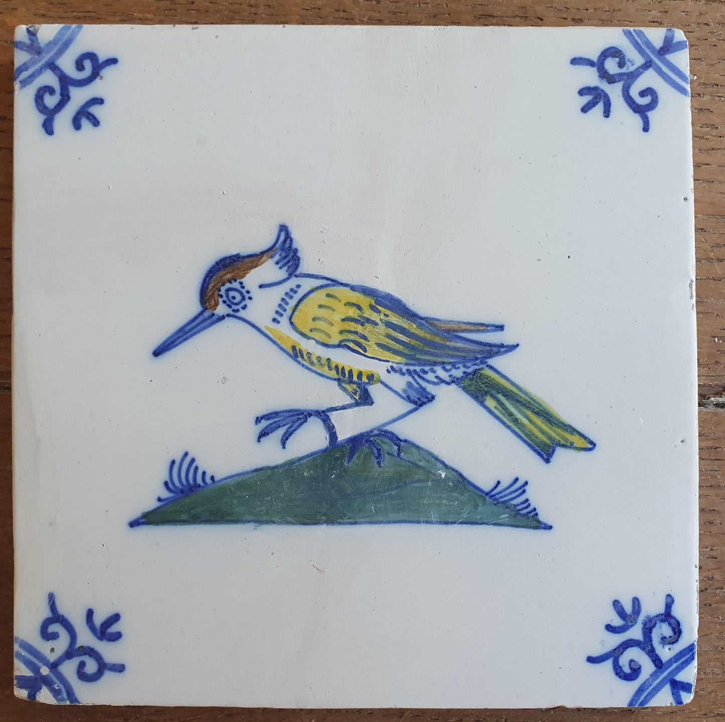 6 x Dutch Delft Blue Tilefield, Birds, 20th century, tilepanel antique collectable and backsplash fireplace kitchen tiles, Set of 6.
