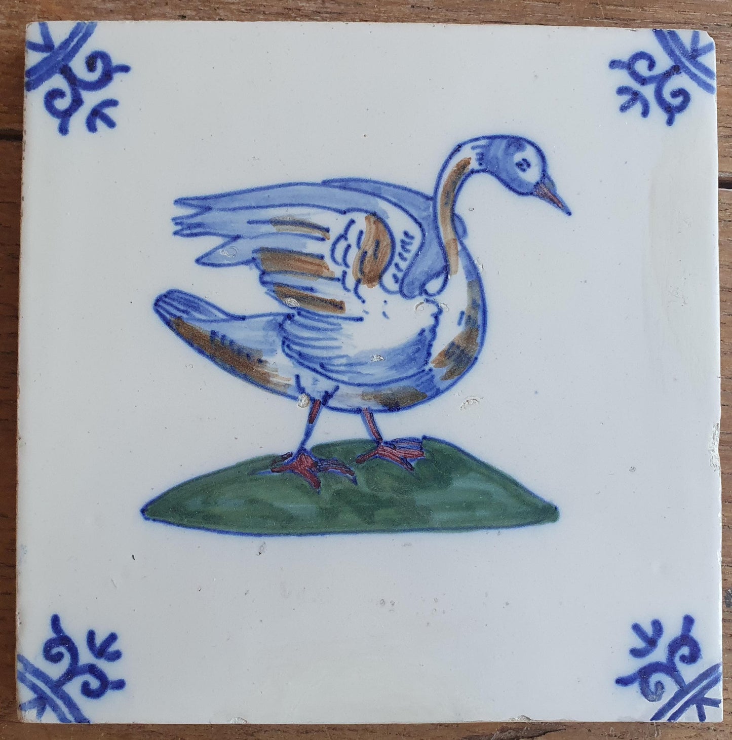 6 x Dutch Delft Blue Tilefield, Birds, 20th century, tilepanel antique collectable and backsplash fireplace kitchen tiles, Set of 6.