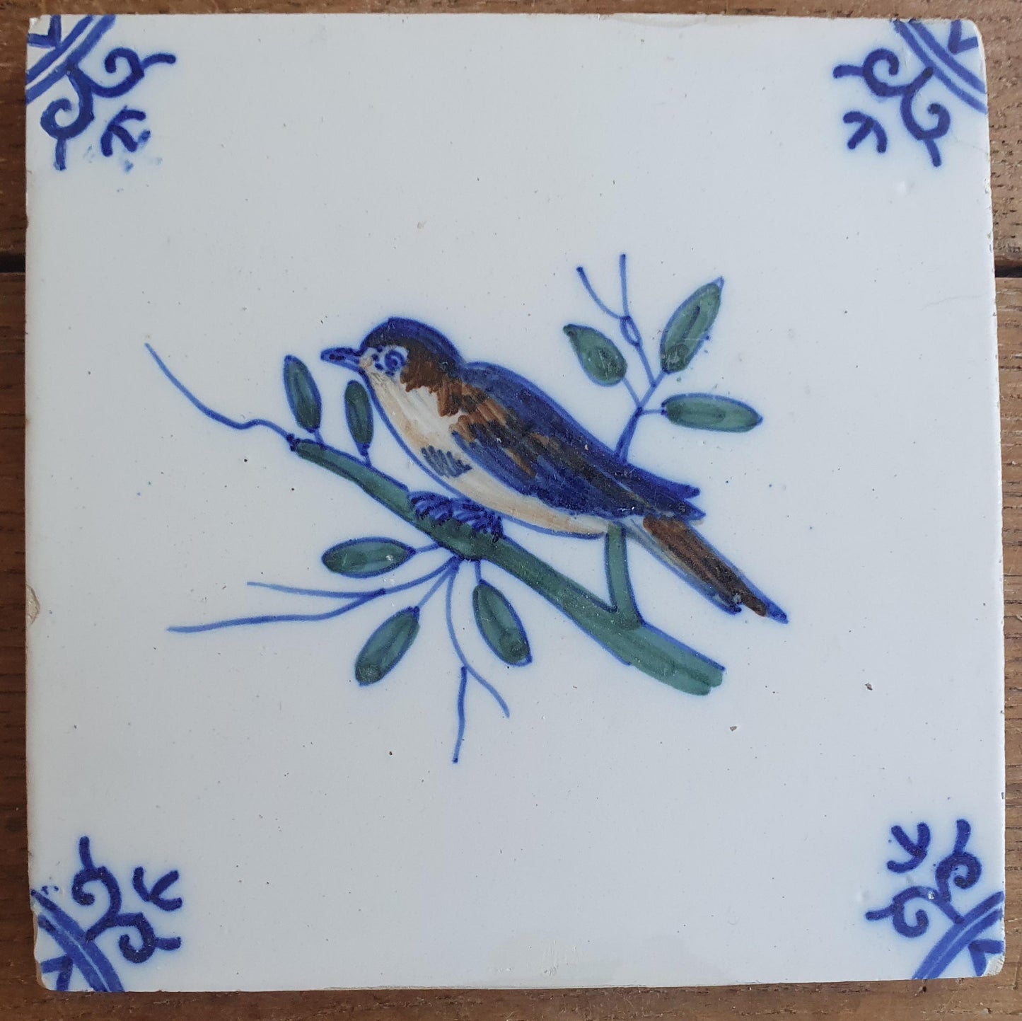 6 x Dutch Delft Blue Tilefield, Birds, 20th century, tilepanel antique collectable and backsplash fireplace kitchen tiles, Set of 6.