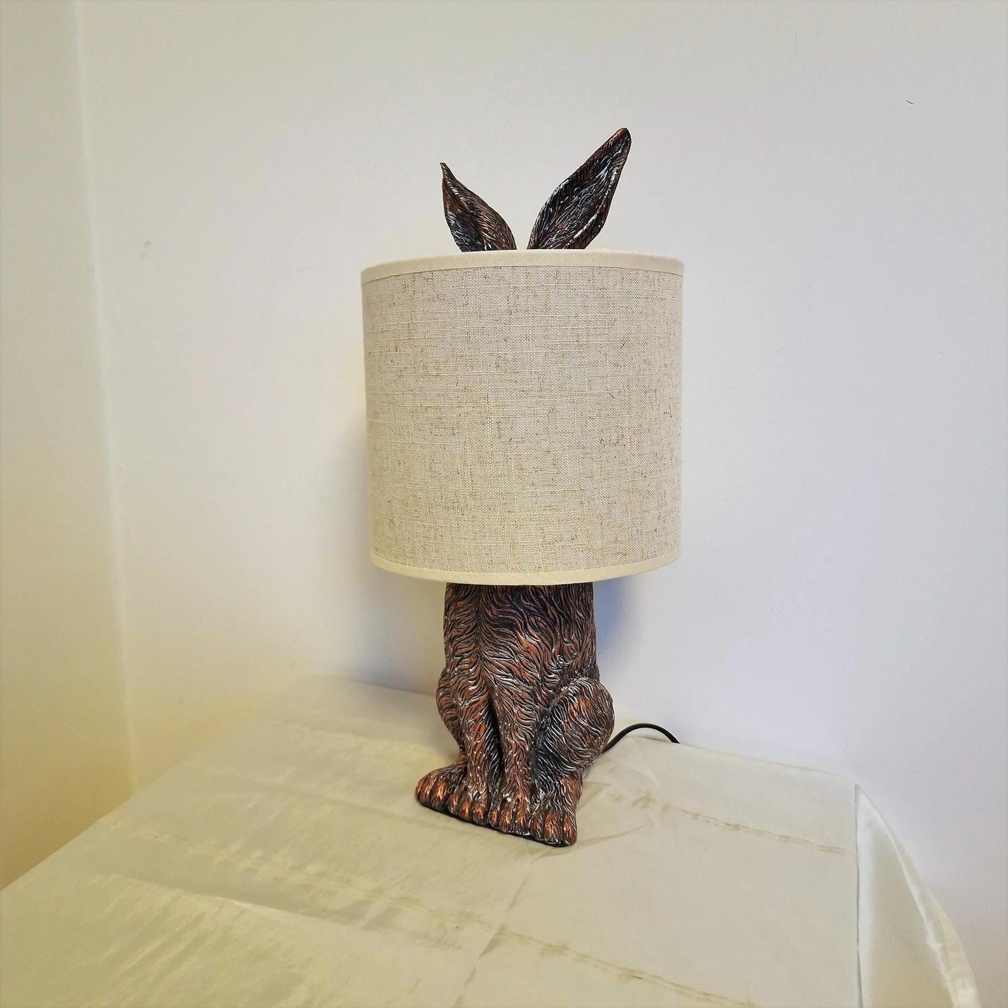 Bronze Rabbit Table Lamp, Beige Shade, Vintage Style