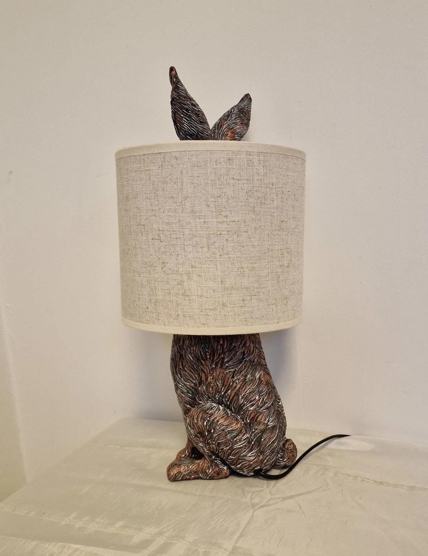 Bronze Rabbit Table Lamp, Beige Shade, Vintage Style