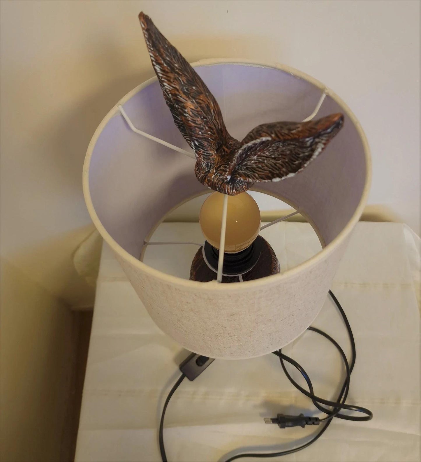 Bronze Rabbit Table Lamp, Beige Shade, Vintage Style