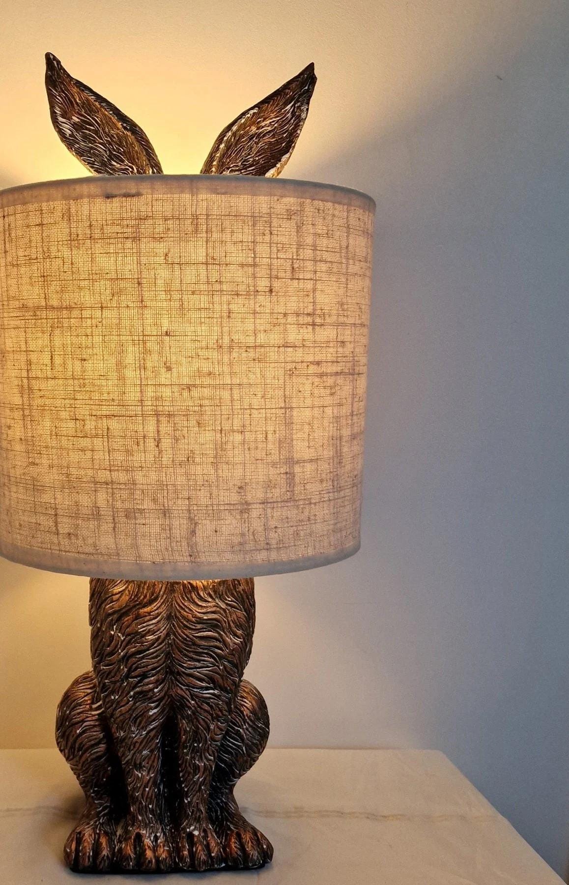 Bronze Rabbit Table Lamp, Beige Shade, Vintage Style