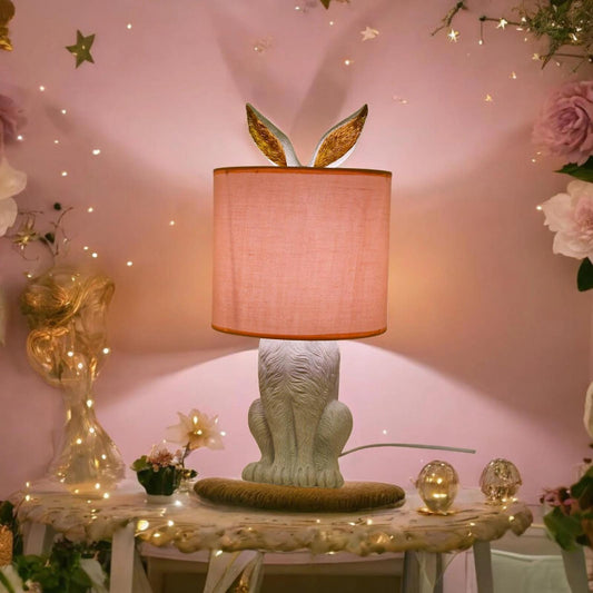 Hare Table Lamp, Pink Shade, Gold Accent, Whimsical Nursery Decor rabbit baby