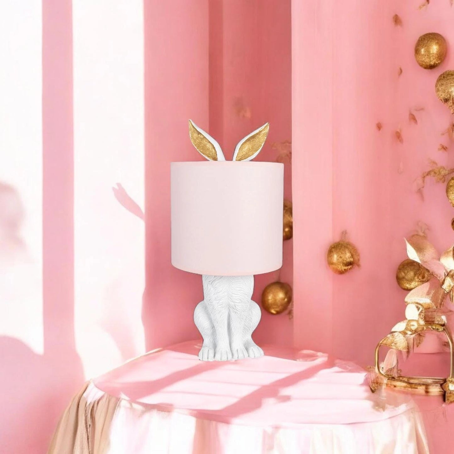 Hare Table Lamp, Pink Shade, Gold Accent, Whimsical Nursery Decor rabbit baby