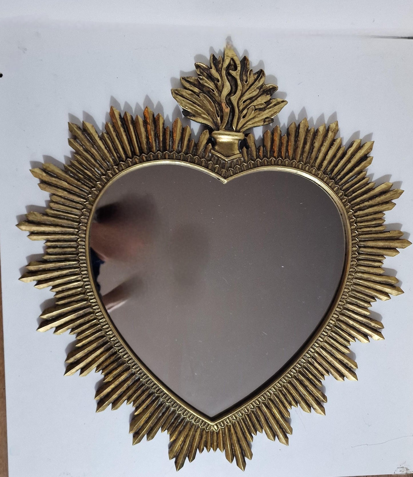 vintage large sacred heart mirror sunbeam sunray , 52 x 49 cm,  gilt wood
