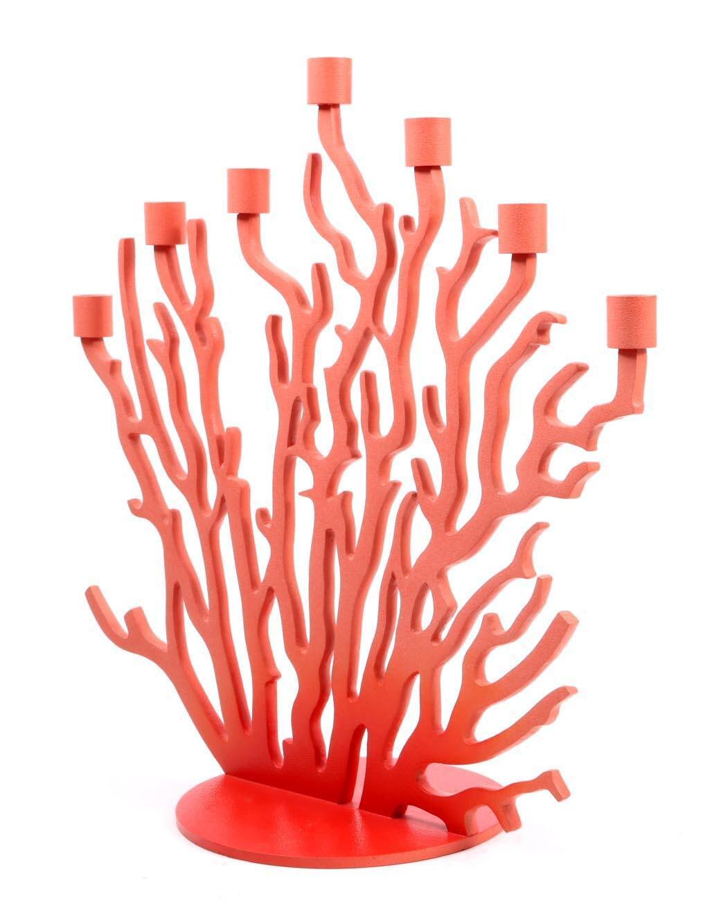 XXL Driade Kosmo Tenochtitlan Candlestick, Vittorio Locatelli, XL Red Metal Coral Design, perfect condition