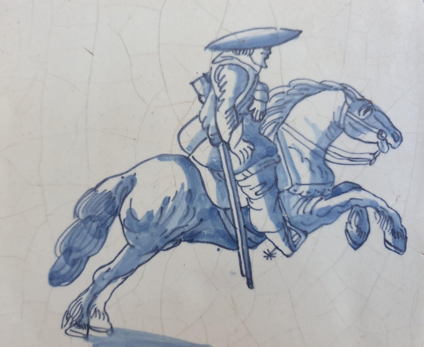 Dutch Delft Blue Tile, Horse rider, figuretile 17th century, antique collectable and backsplash fireplace kitchen tiles