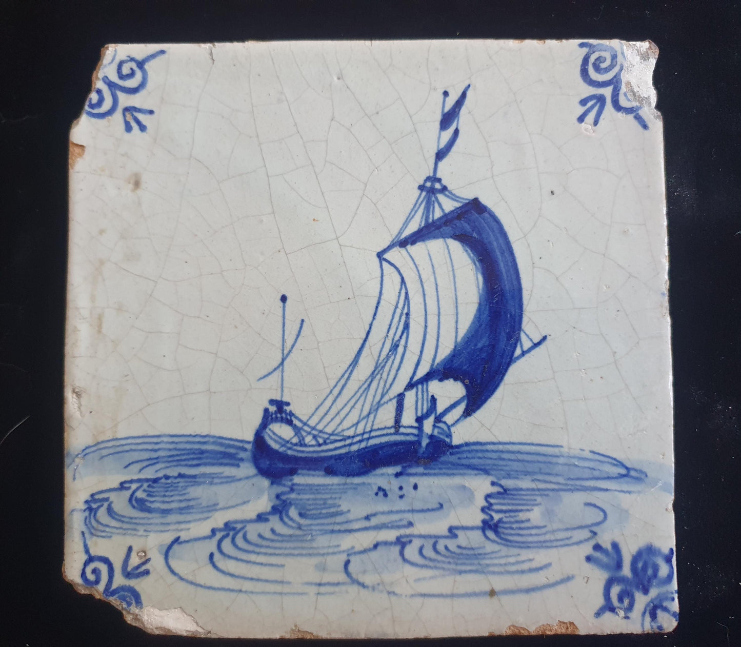 Dutch Delft Blue Tile, Sailing ship,shiptile 17th century, antique collectable and backsplash fireplace kitchen tile