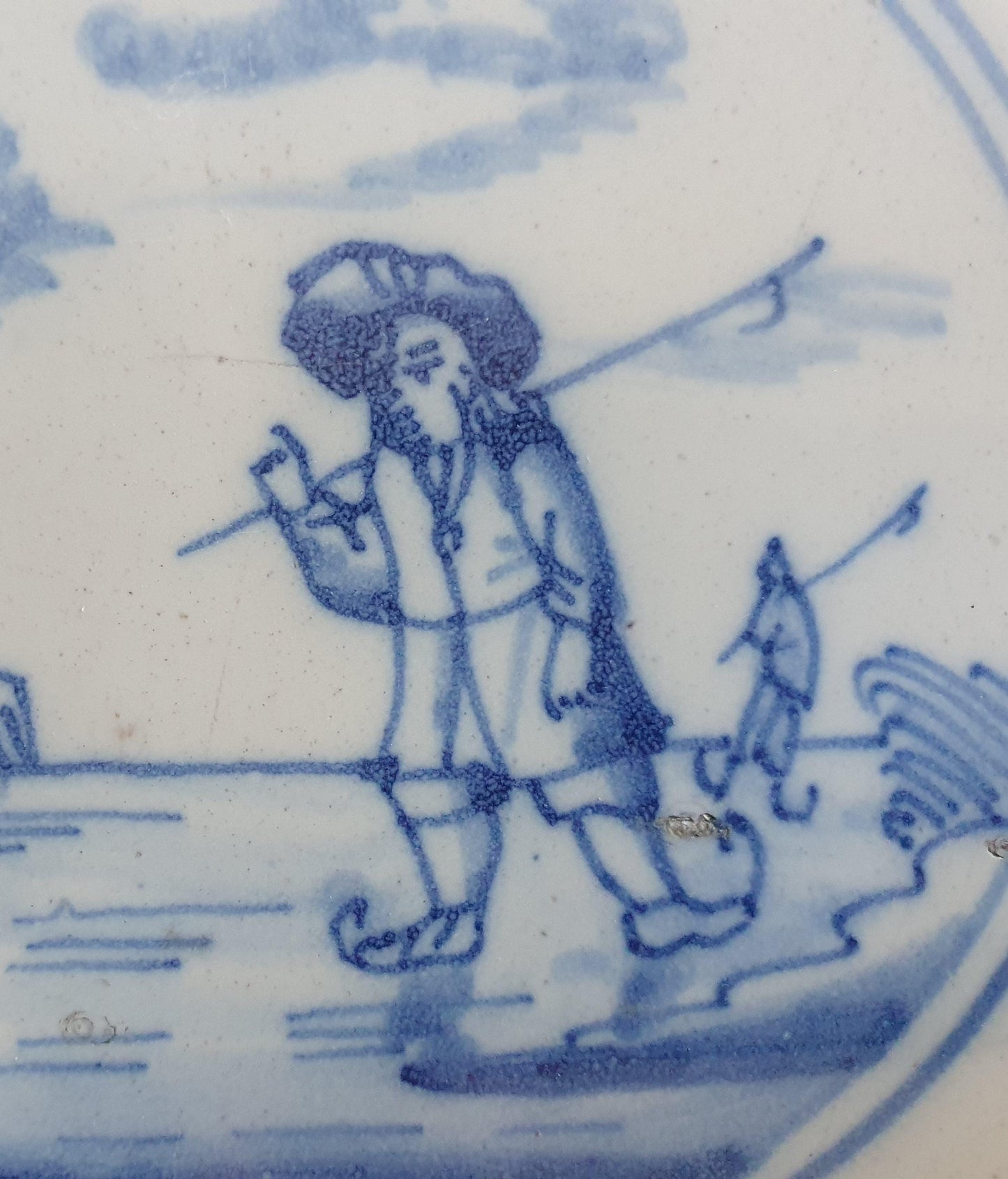 Dutch Delft Blue Tile, Skater, 19th century, antique collectable and backsplash fireplace kitchen tiles