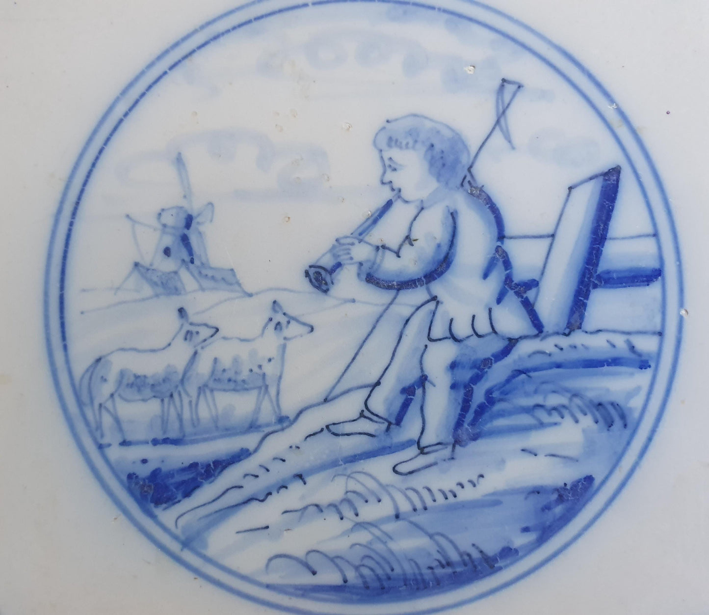 Dutch Delft Blue Tile, Music player, 19th century, antique collectable and backsplash fireplace kitchen tiles