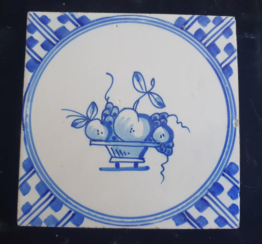 Dutch Delft Blue Tile, Fruit bowl, 19th century, antique collectable and backsplash fireplace kitchen tiles