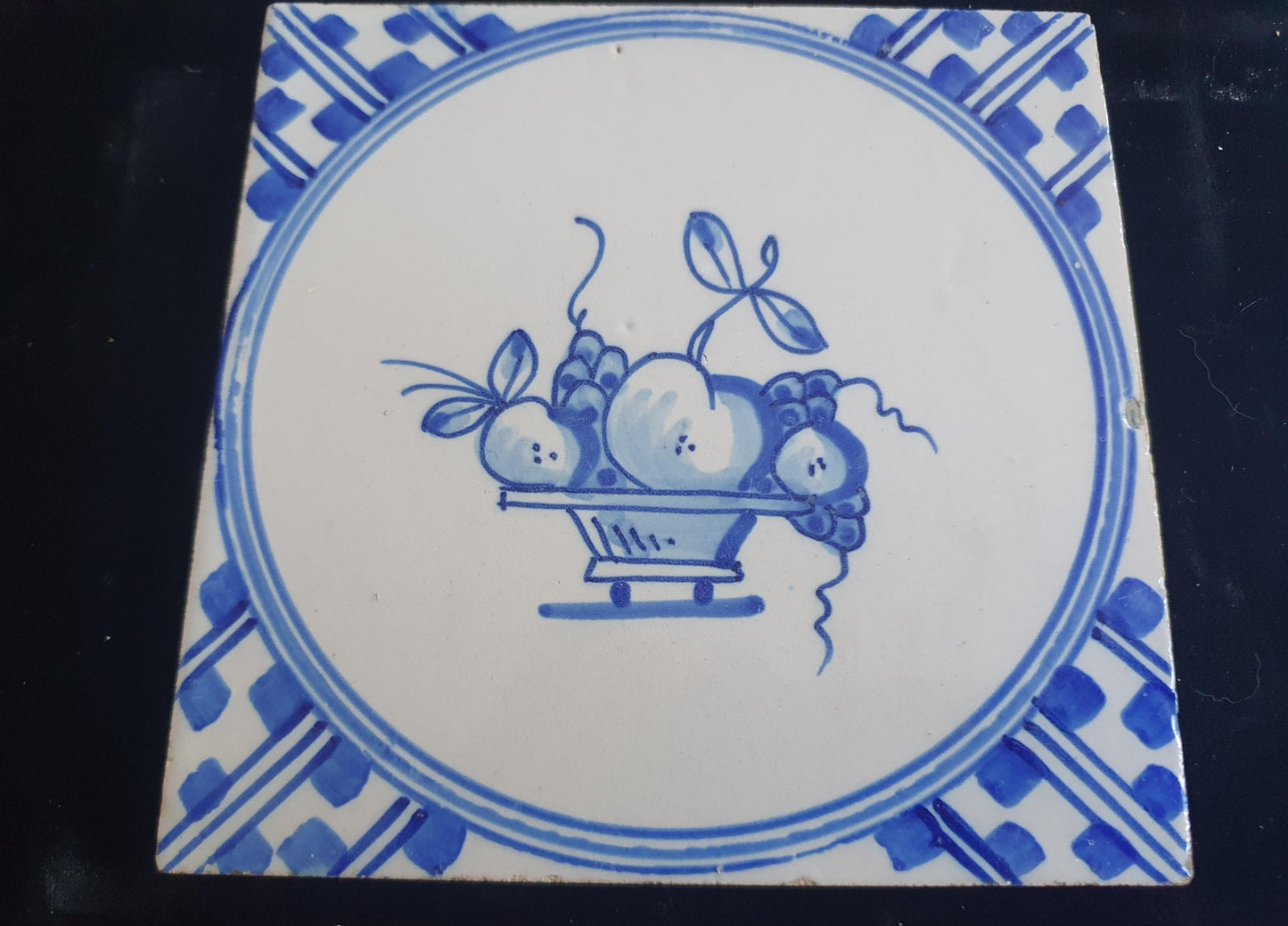 Dutch Delft Blue Tile, Fruit bowl, 19th century, antique collectable and backsplash fireplace kitchen tiles