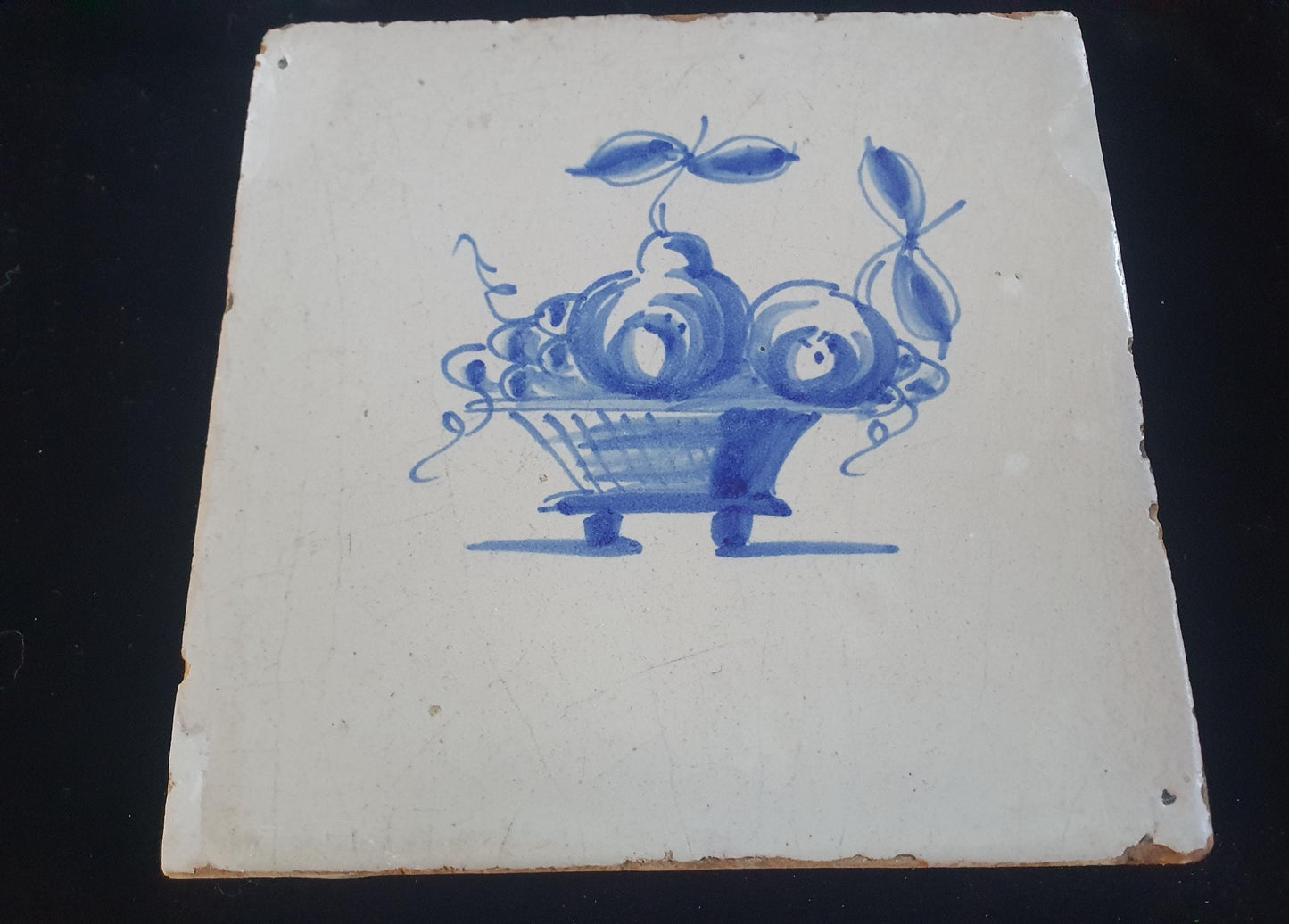 Dutch Delft Blue Tile, Fruit bowl, 17th century, antique collectable and backsplash fireplace kitchen tiles