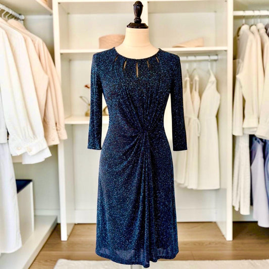 Vintage Ossie Clark London Sparkle Dress Black Evening Cocktail Dress Ruched Waist Party Dress UK 12 EU 40 Glitter Dress Couture fashionista